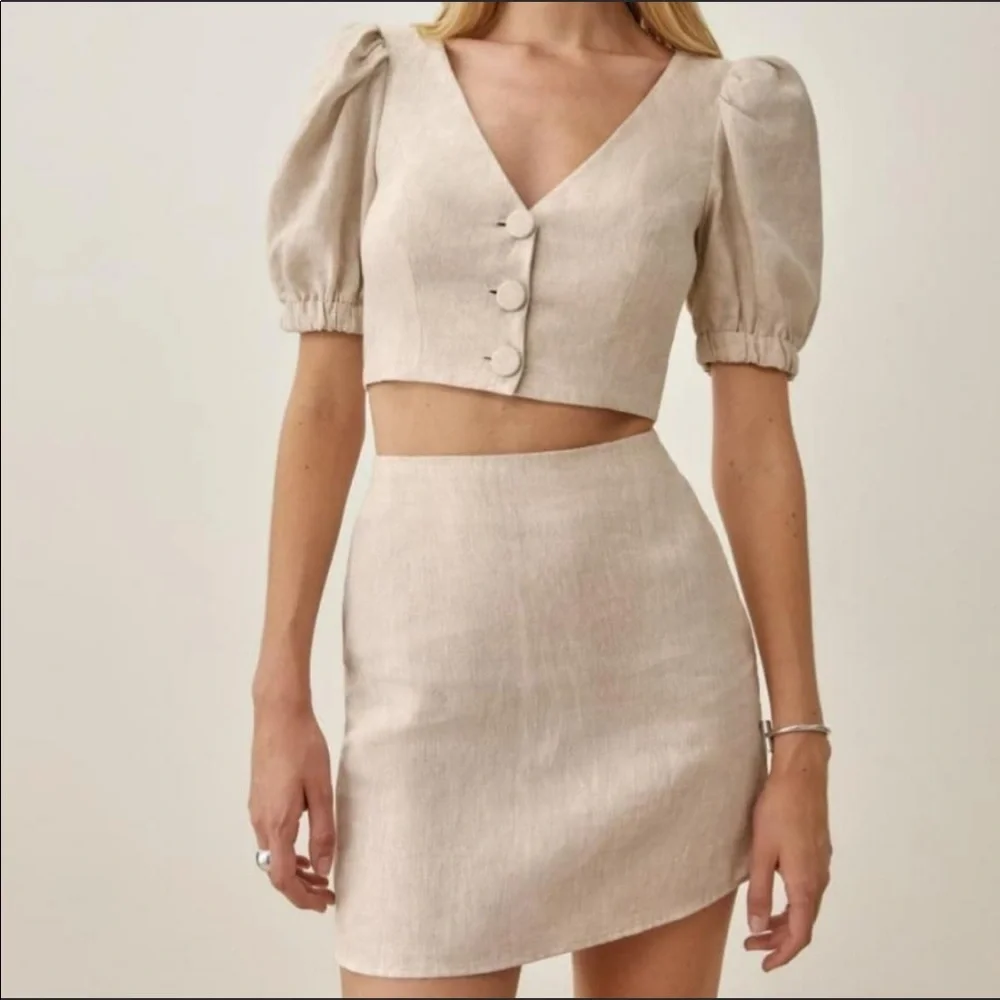 Reformation Ethel Linen Two Piece Set 10 New